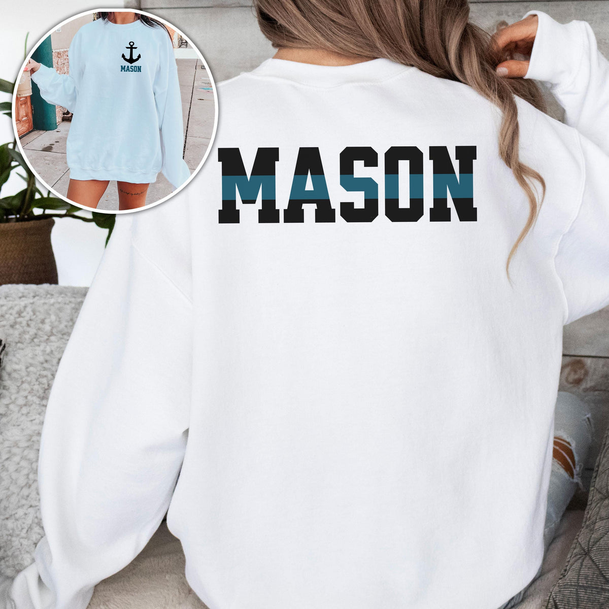 Custom Navy Wife Sweatshirt with Name, Personalized Proud Navy Family Shirt, Christmas Gift Sailor Military Family Sweatshirt Thin Blue Line