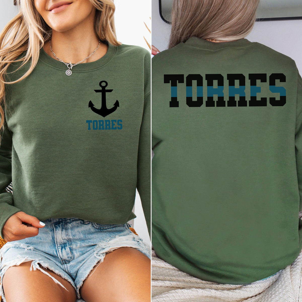 Custom Navy Wife Sweatshirt with Name, Personalized Proud Navy Family Shirt, Christmas Gift Sailor Military Family Sweatshirt Thin Blue Line