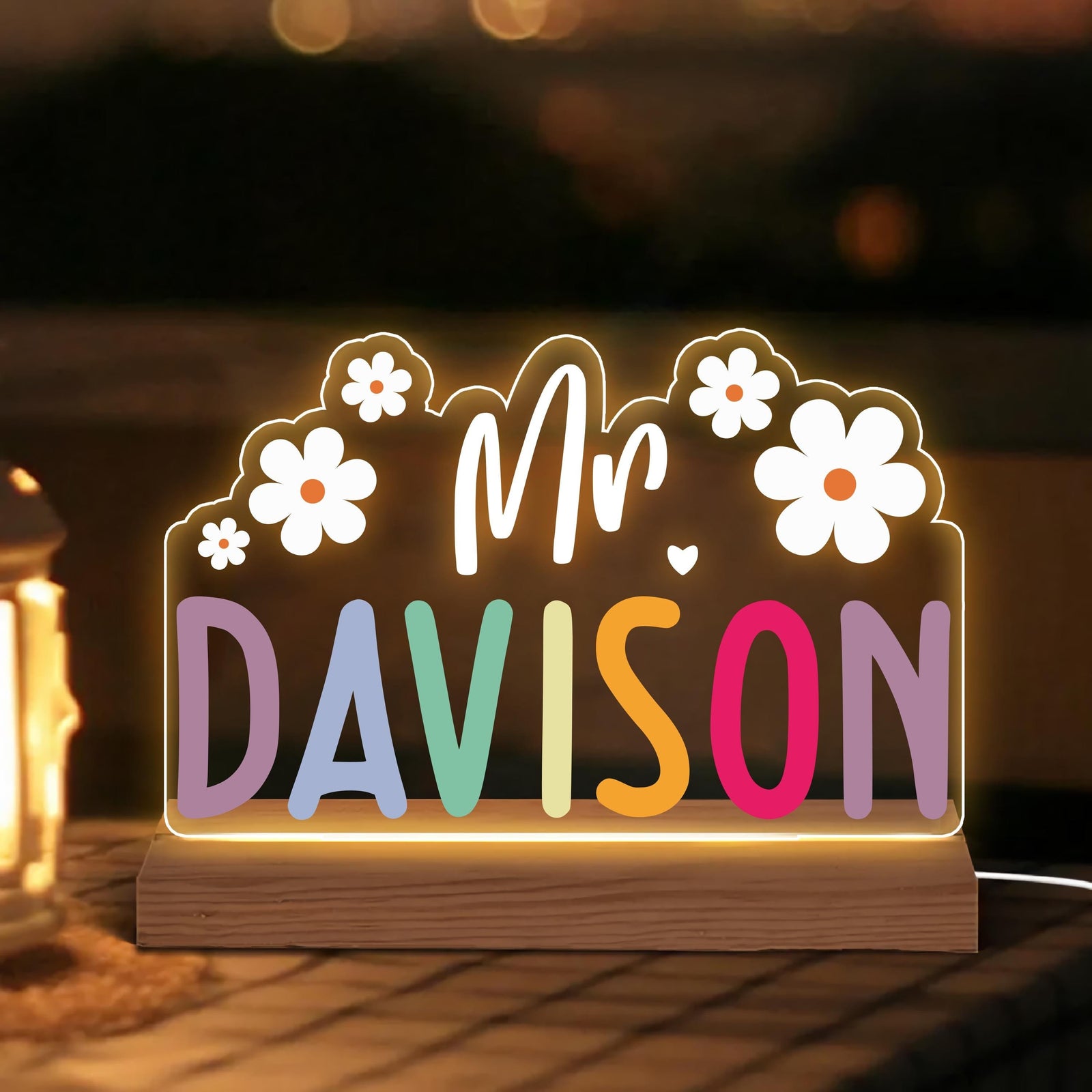 Custom Name Sign for Desk, Lighted Acrylic Nameplate, Gift for Teacher, Personalized Name Desk Plate for Teacher Night Light