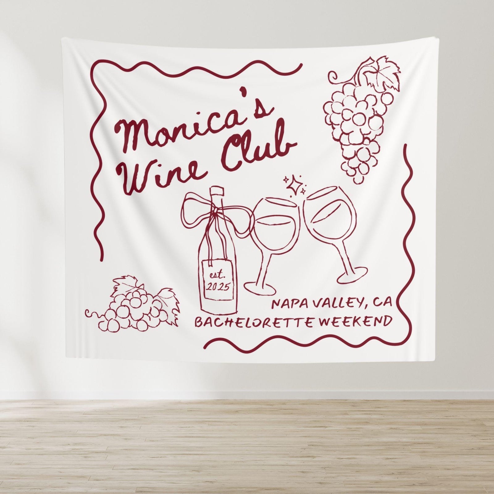 Wine Club Bachelorette Party Banner, Personalized Napa Valley Bach Weekend Decorations, Cute Custom Winery Bachelorette Photo Backdrop Decor