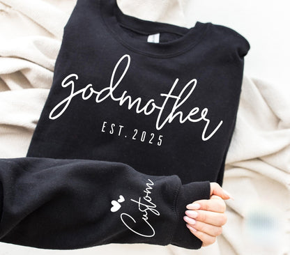 Custom Godmother Est Sweatshirt, Personalized Gift for Godmother Proposal, Baptism Day Gift, Godmother Hoodie,Godmother to Be Crewneck
