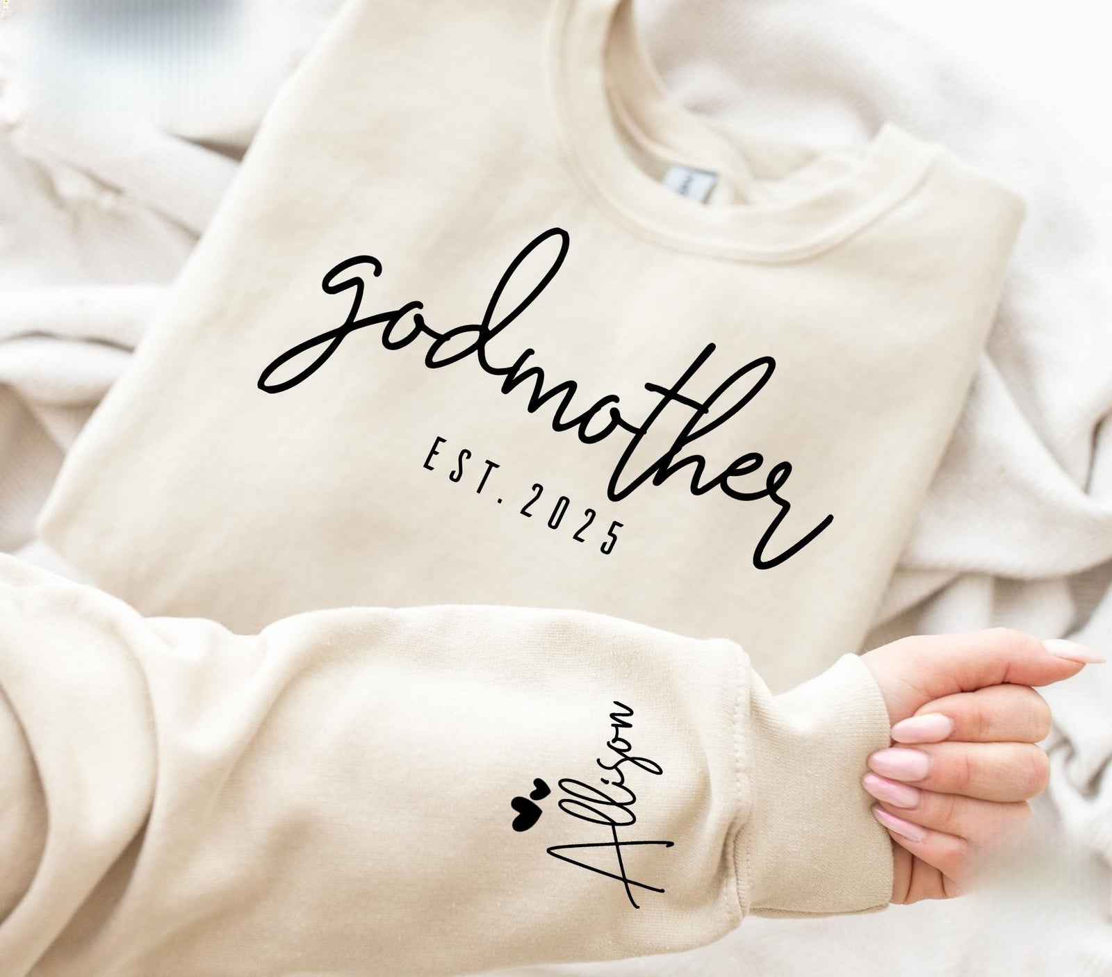 Custom Godmother Est Sweatshirt, Personalized Gift for Godmother Proposal, Baptism Day Gift, Godmother Hoodie,Godmother to Be Crewneck