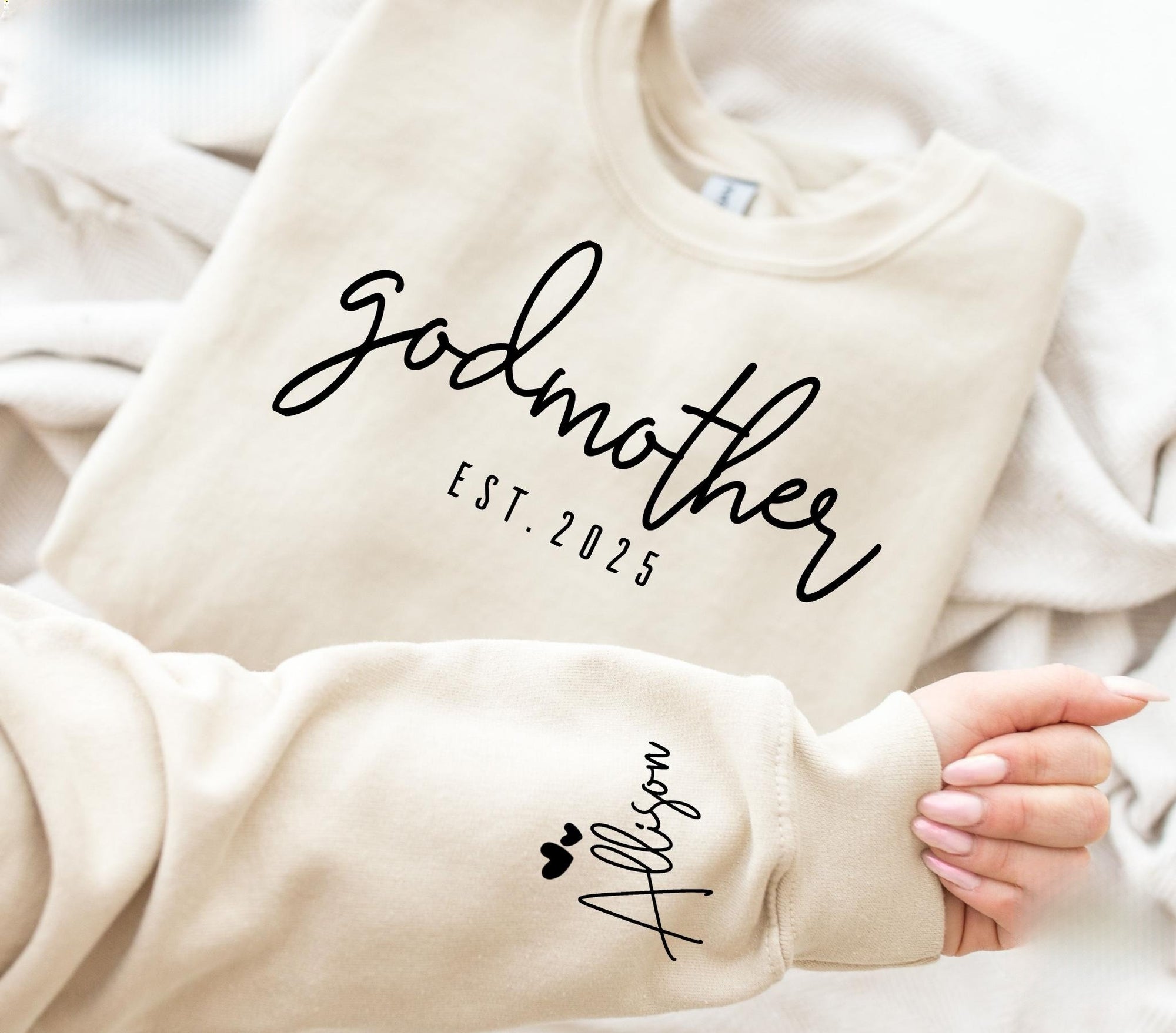 Custom Godmother Est Sweatshirt, Personalized Gift for Godmother Proposal, Baptism Day Gift, Godmother Hoodie,Godmother to Be Crewneck