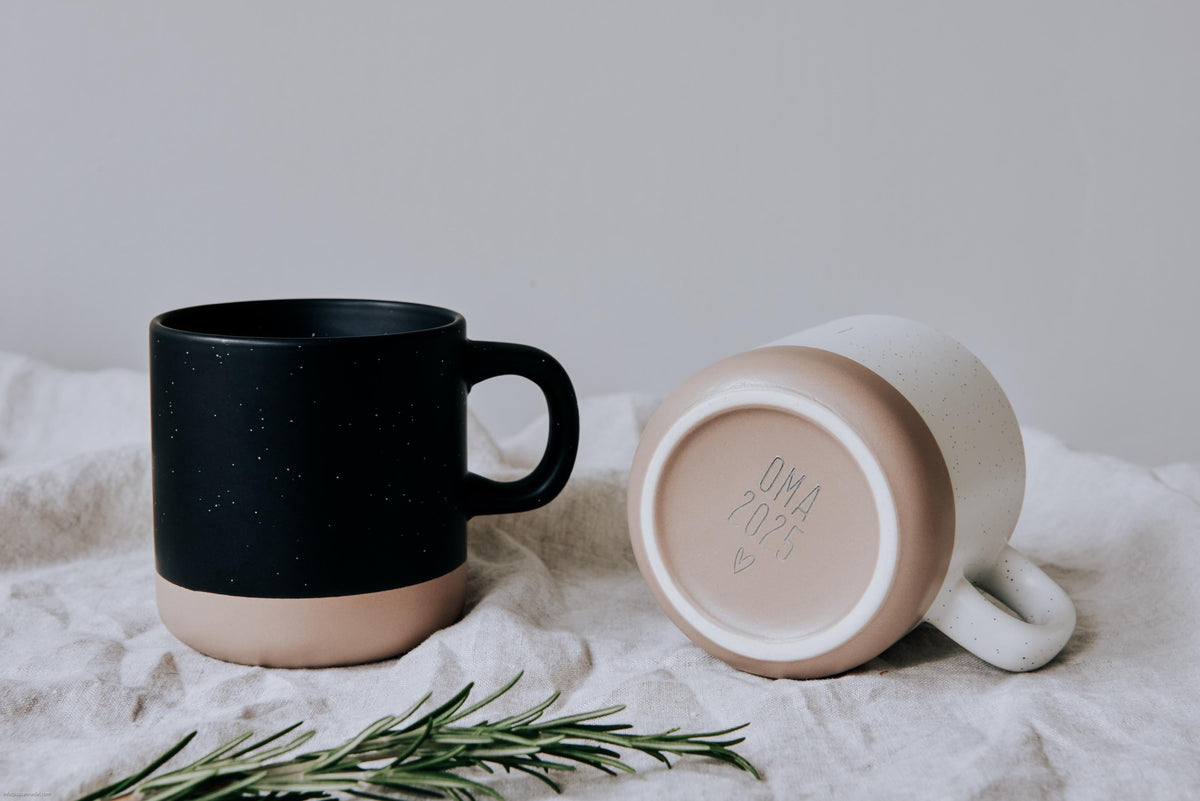 Personalized ceramic mug with your text | Stoneware mug with your own engraving | Natural and unglazed base
