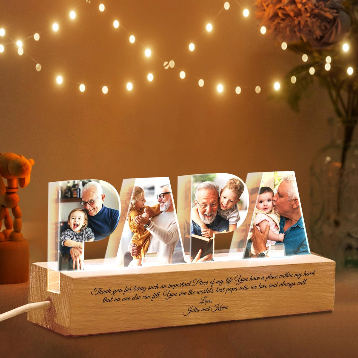 Custom Grandpa Photo Collage Light, Papa Night Light, Family Photo Gift, Gift For Grandpa, Gift For Papa, Christmas Gift From Grandkids