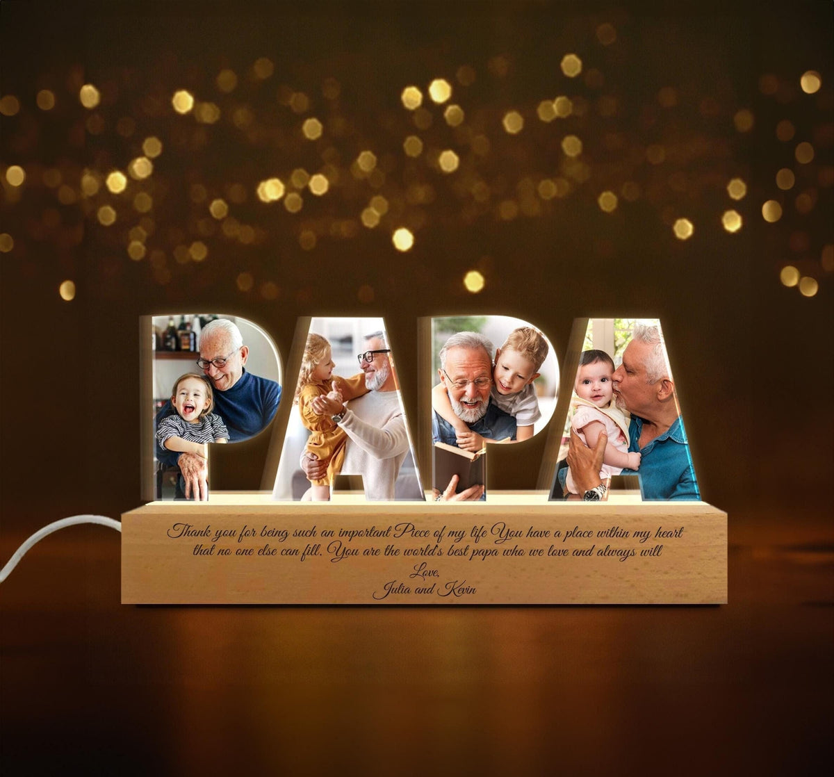 Custom Grandpa Photo Collage Light, Papa Night Light, Family Photo Gift, Gift For Grandpa, Gift For Papa, Christmas Gift From Grandkids
