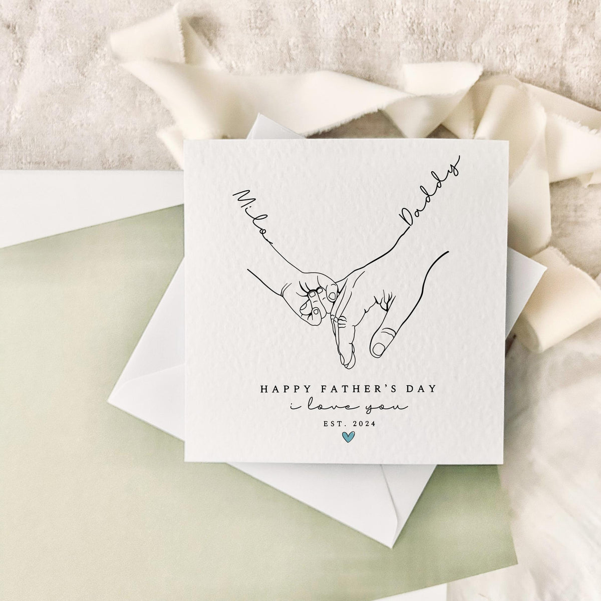 Personalised Hand Print Father's Day Card | Special Card for Daddy, Gift for Grandad, 1st Fathers Day Keepsake, Someone like Dad, 2 Children