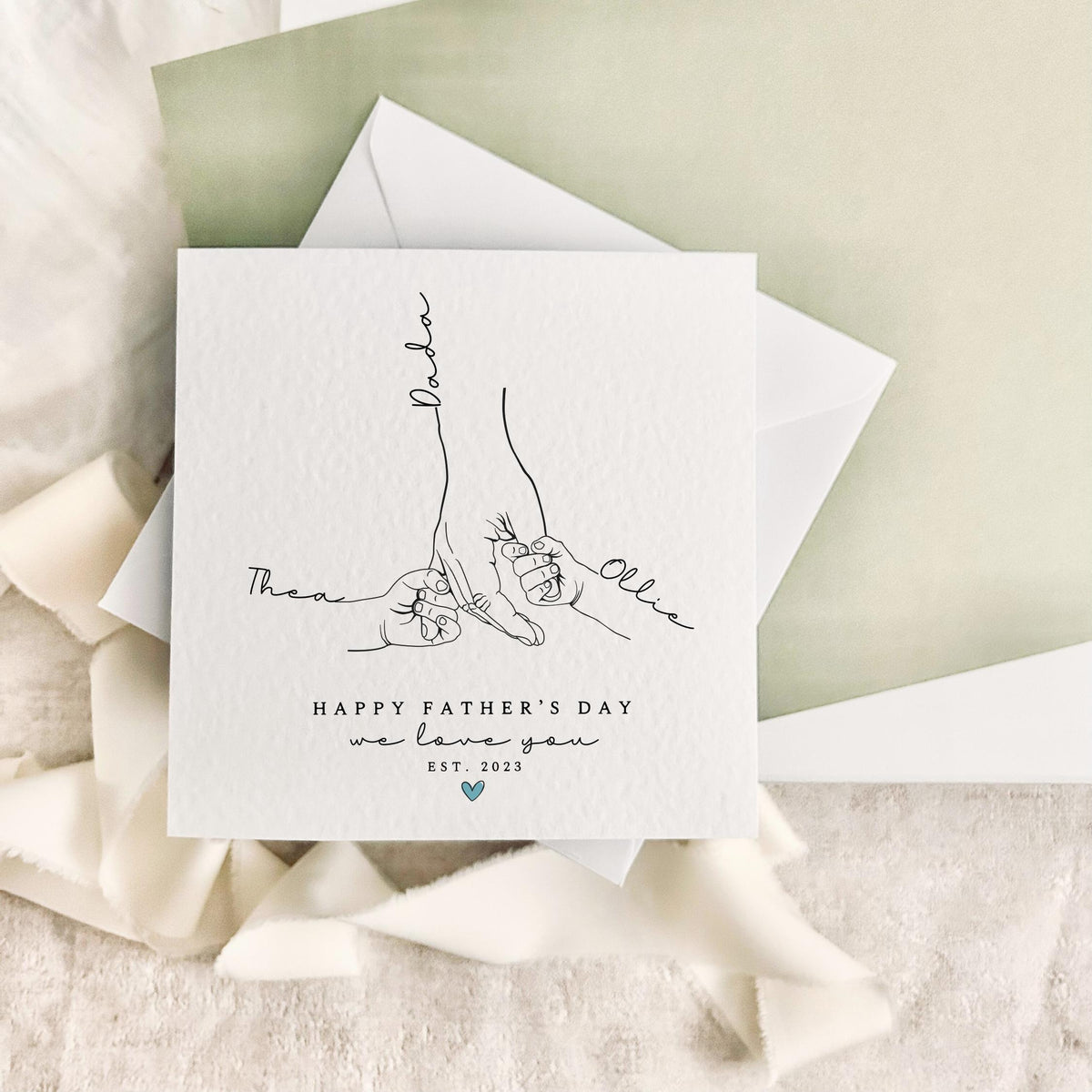 Personalised Hand Print Father's Day Card | Special Card for Daddy, Gift for Grandad, 1st Fathers Day Keepsake, Someone like Dad, 2 Children