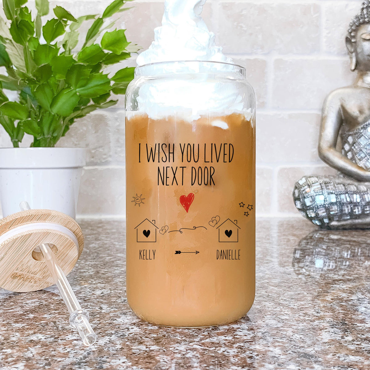 Best Friend Gift, Personalized Friendship Gifts, Custom Ice Coffee Glass With Lid And Straw, Bestie Glass Tumbler, Birthday Gift For Mom BFF