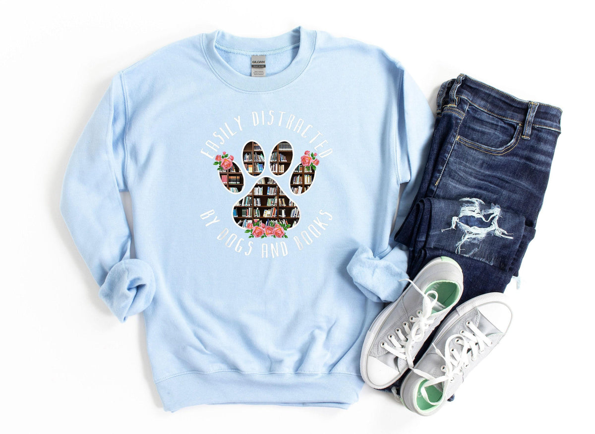 Easily Distracted Dogs And Books Sweatshirt, Book Lover Sweat, Gift For Librarian, Library Sweatshirt, Book Nerd Sweat, Gift For Book Lover