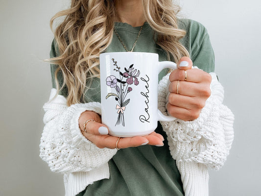 Personalized Coquette Birth Flower Mug, Custom Floral Coffee Mug, Gift For Mom, Gift For Daughter, Best Friend Gift, Gifts Under 20