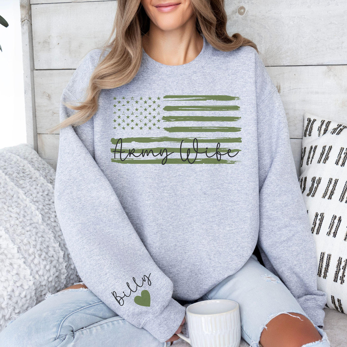 Personalized Proud Army Wife Sweatshirt, Military Wife Sweatshirt, Army Wife Shirt,Military Mom Shirt, Army Wife Gift,Christmas Gift for Mom