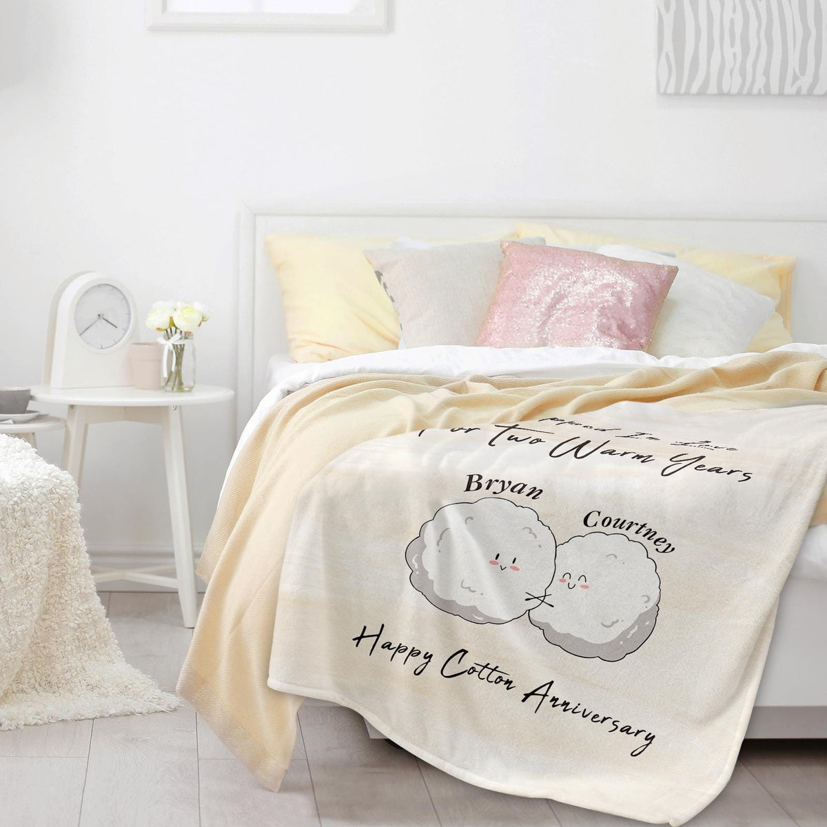 2 Years Anniversary Blanket, Custom Cotton Anniversary Gifts for Her Him Husband Wife, Couple Throw Blanket for Girlfriend Boyfriend