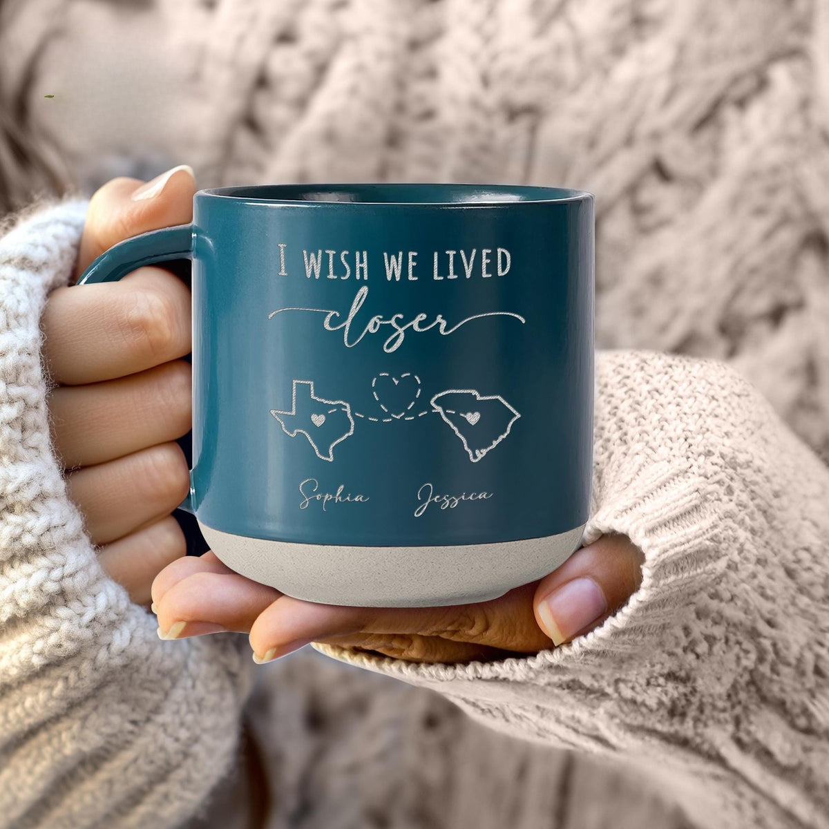 Custom Couple Engraved Pottery Mug, Friendship Mug, I Wish We Lived Clover, Long Distance State To State Gift, Best Friend Gift, Couple Gift