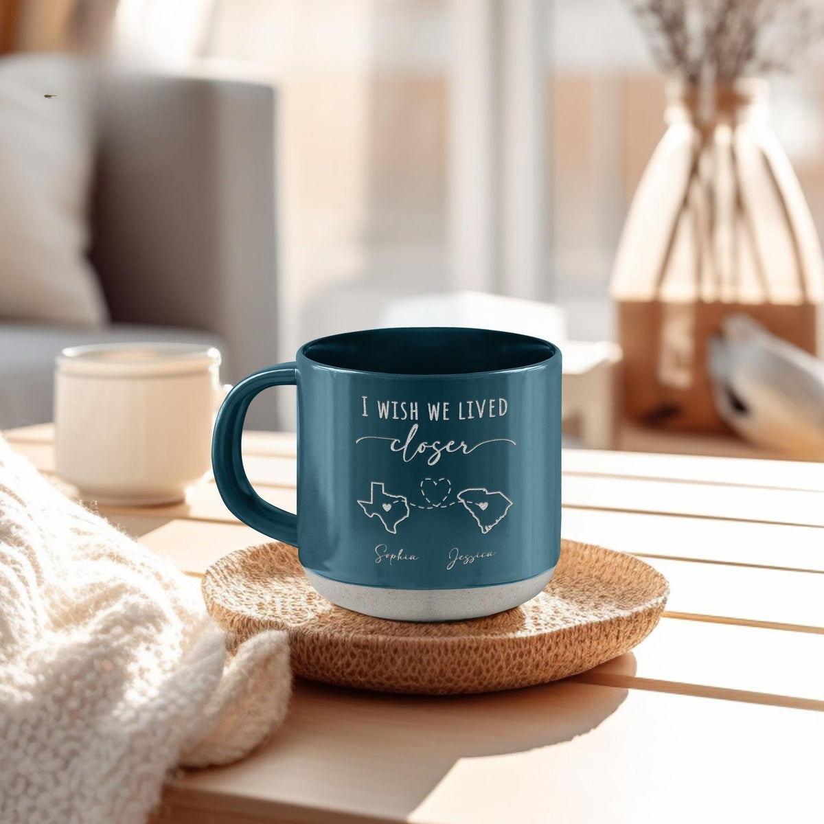 Custom Couple Engraved Pottery Mug, Friendship Mug, I Wish We Lived Clover, Long Distance State To State Gift, Best Friend Gift, Couple Gift