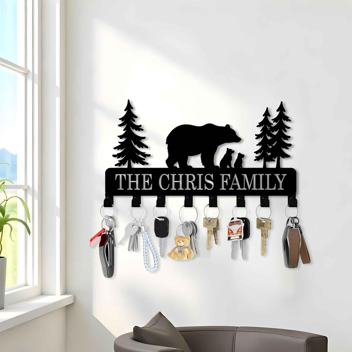Personalized Bear Family Key Holder - Address Yard Home Decor - Custom Family Name - Camping Gift Stakes - Wilderness Bear Cabin Sign