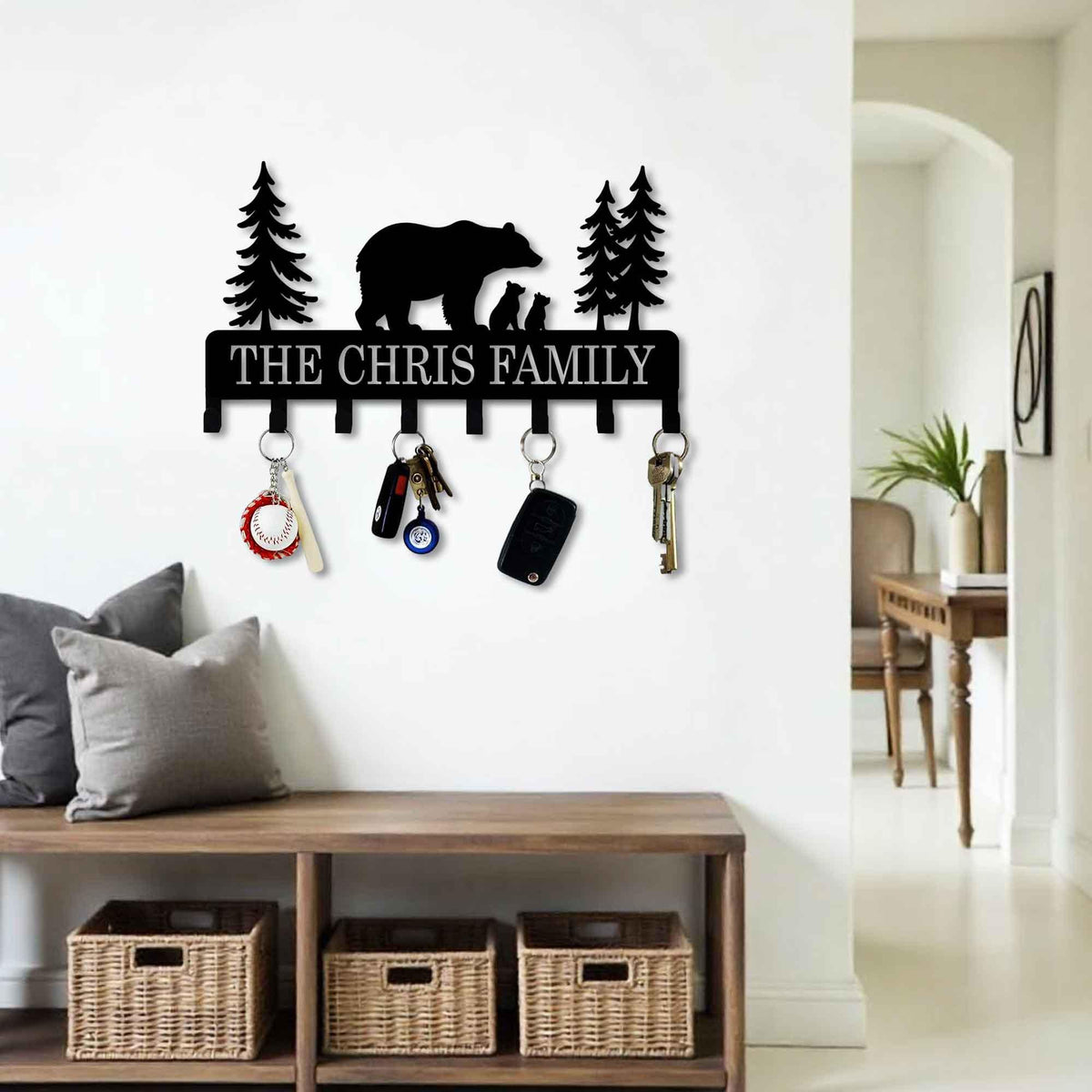 Personalized Bear Family Key Holder - Address Yard Home Decor - Custom Family Name - Camping Gift Stakes - Wilderness Bear Cabin Sign