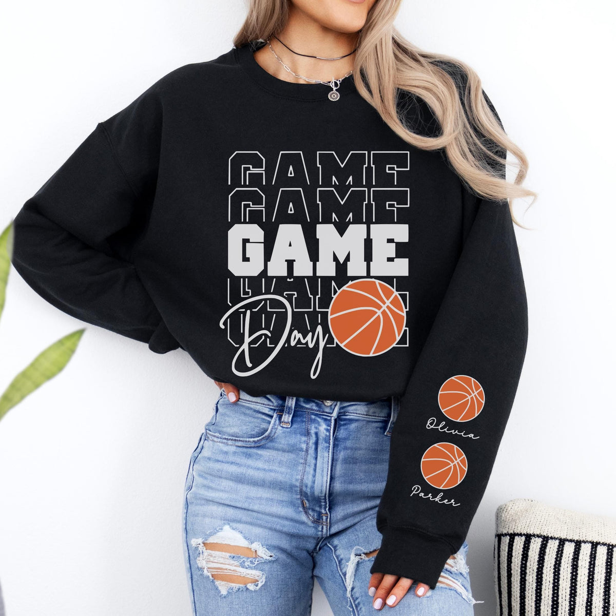 Game Day Basketball Sweatshirt Custom Basketball Sweatshirt Name on Sleeve Basketball Game Day Sweatshirt Basketball Sweater Basketball Gift