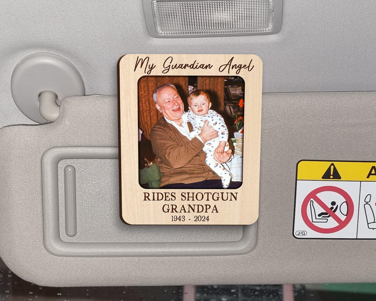 Father's Day Gift Memorial Visor Clip, Custom Photo Visor Clip, My Guardian Angel Rides Shotgun Visor Clip, Grandpa Memorial Gift