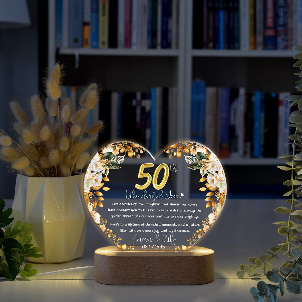 Custom 50th Anniversary Lamp Wooden Base, Golden Wedding Gifts, 50 Year Anniversary Gifts For Parents, 50th Wedding Anniversary Gifts
