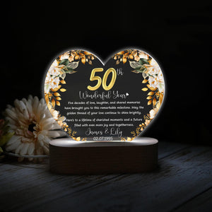 Custom 50th Anniversary Lamp Wooden Base, Golden Wedding Gifts, 50 Year Anniversary Gifts For Parents, 50th Wedding Anniversary Gifts