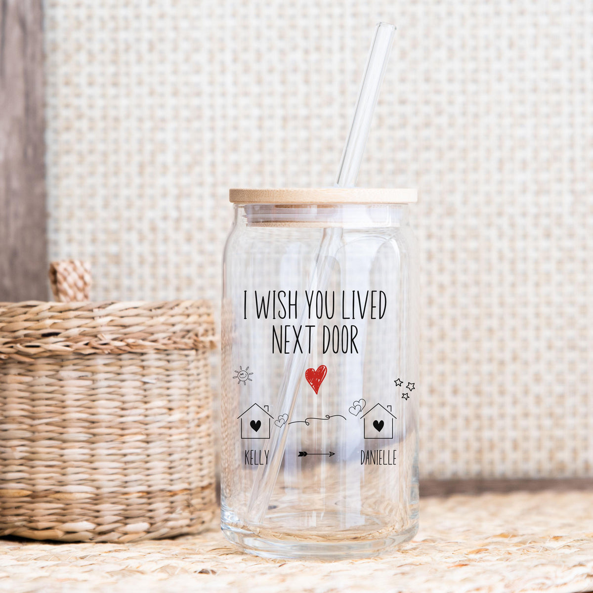 Best Friend Gift, Personalized Friendship Gifts, Custom Ice Coffee Glass With Lid And Straw, Bestie Glass Tumbler, Birthday Gift For Mom BFF