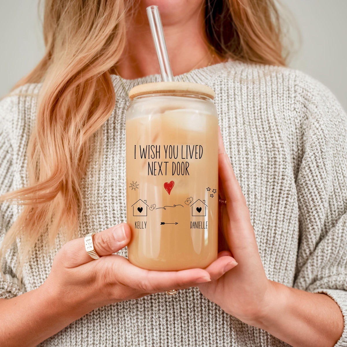 Best Friend Gift, Personalized Friendship Gifts, Custom Ice Coffee Glass With Lid And Straw, Bestie Glass Tumbler, Birthday Gift For Mom BFF