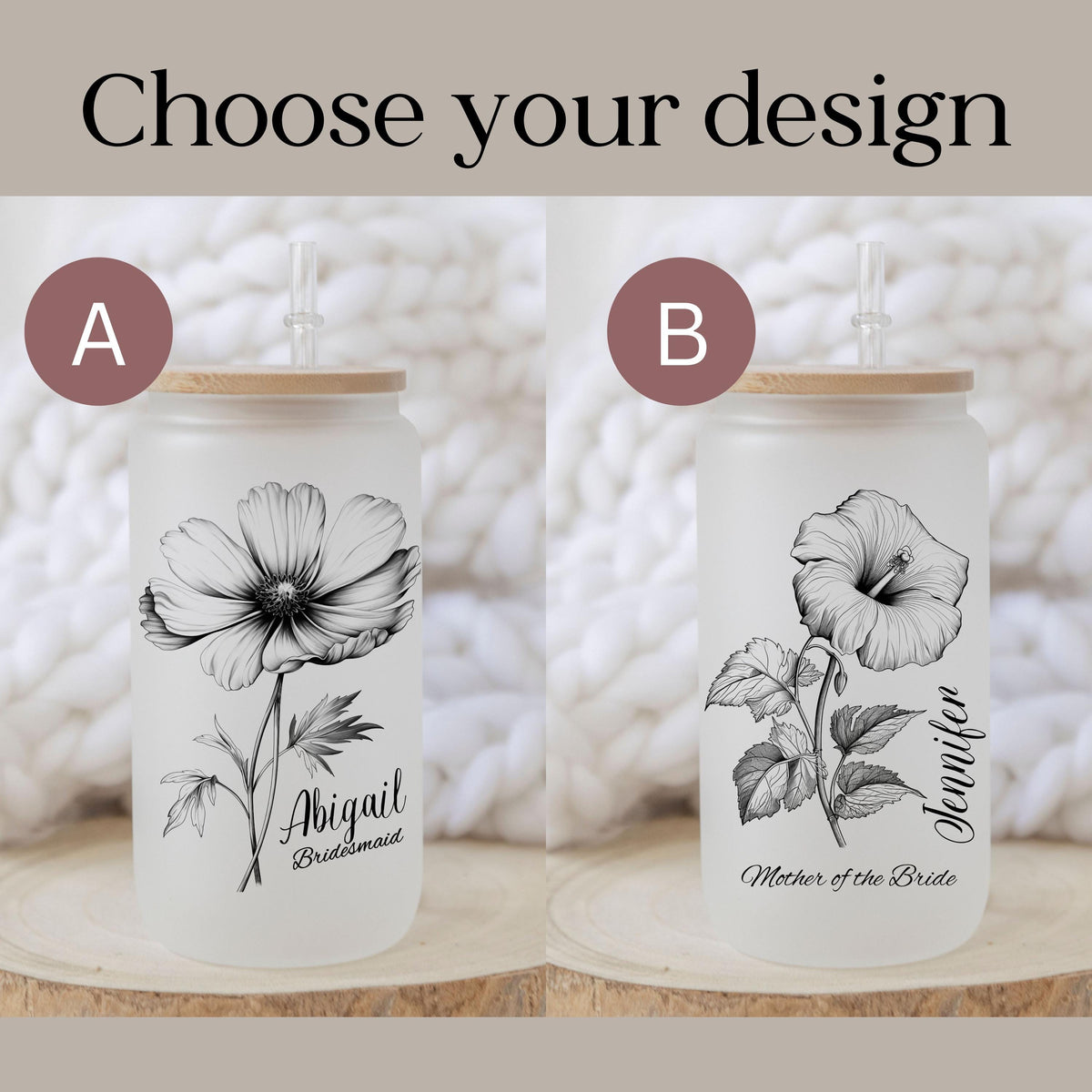Bridesmaid Proposal Glass Tumbler Birth Flower Iced coffee cup Bridesmaid Gift Personalized Gift for her, Maid of honor Be my Bridesmaid