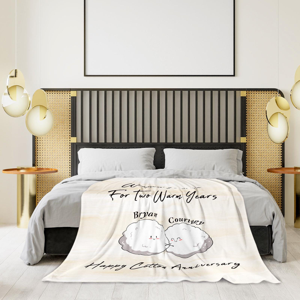 2 Years Anniversary Blanket, Custom Cotton Anniversary Gifts for Her Him Husband Wife, Couple Throw Blanket for Girlfriend Boyfriend