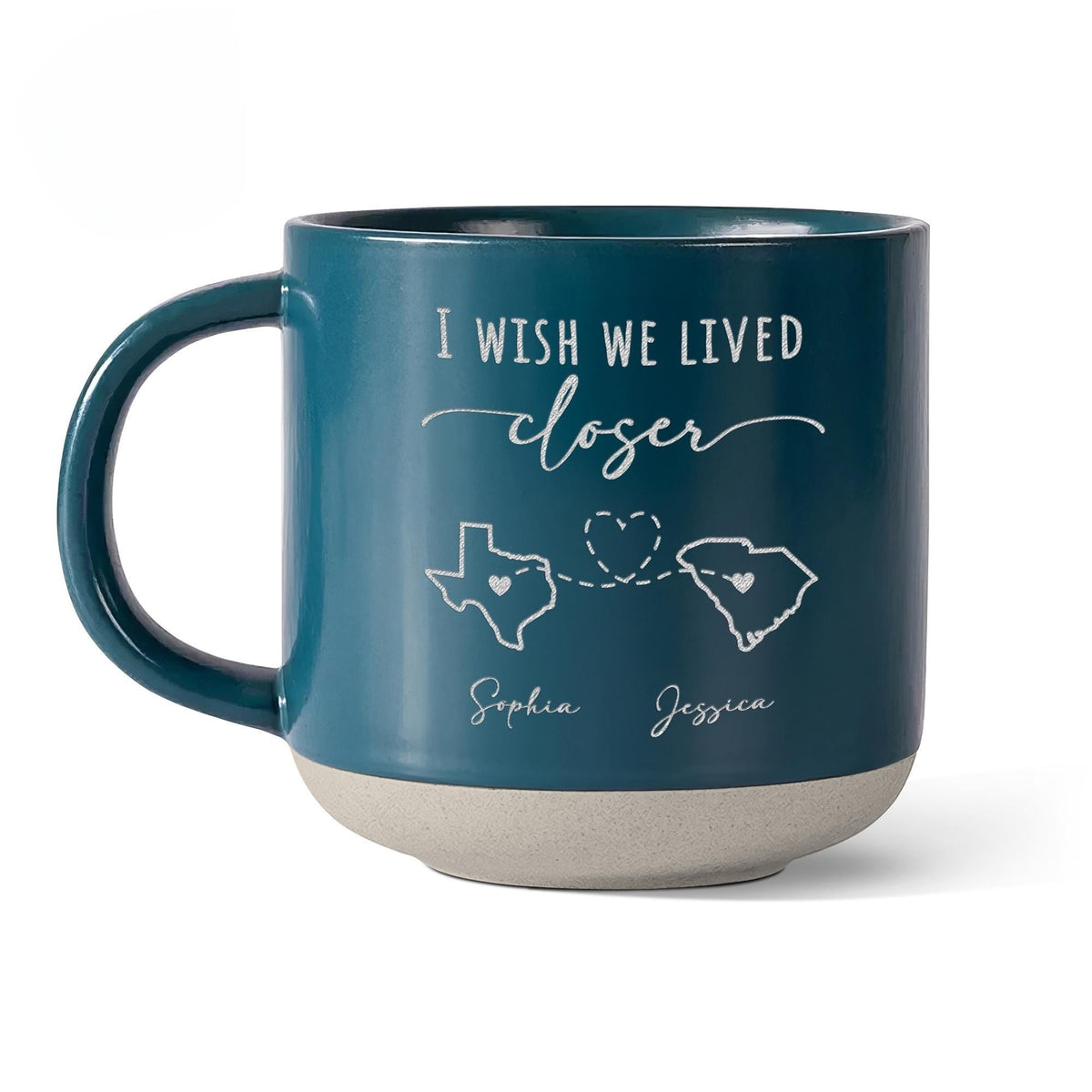 Custom Couple Engraved Pottery Mug, Friendship Mug, I Wish We Lived Clover, Long Distance State To State Gift, Best Friend Gift, Couple Gift