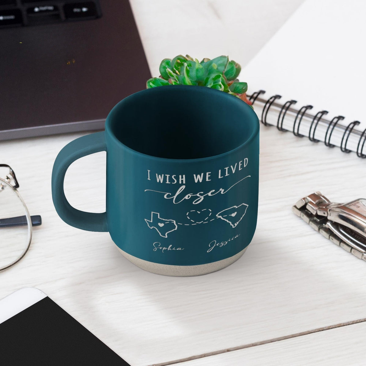 Custom Couple Engraved Pottery Mug, Friendship Mug, I Wish We Lived Clover, Long Distance State To State Gift, Best Friend Gift, Couple Gift