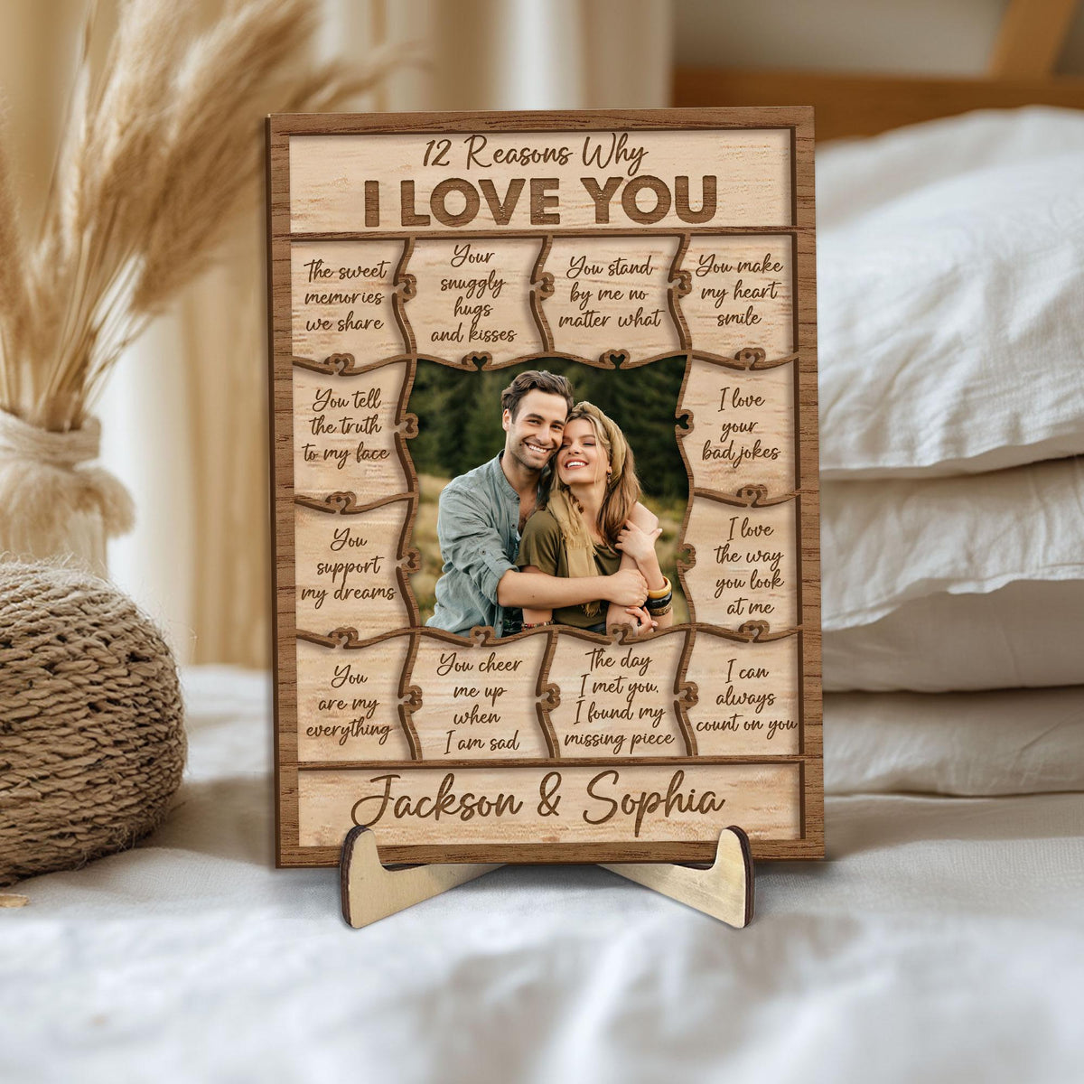 Personalized 12 Reasons Why I Love You Wooden Plaque, Custom Photo Wooden Sign, Valentine's Day Gift, Wedding, Engagement Gift for Her, Him