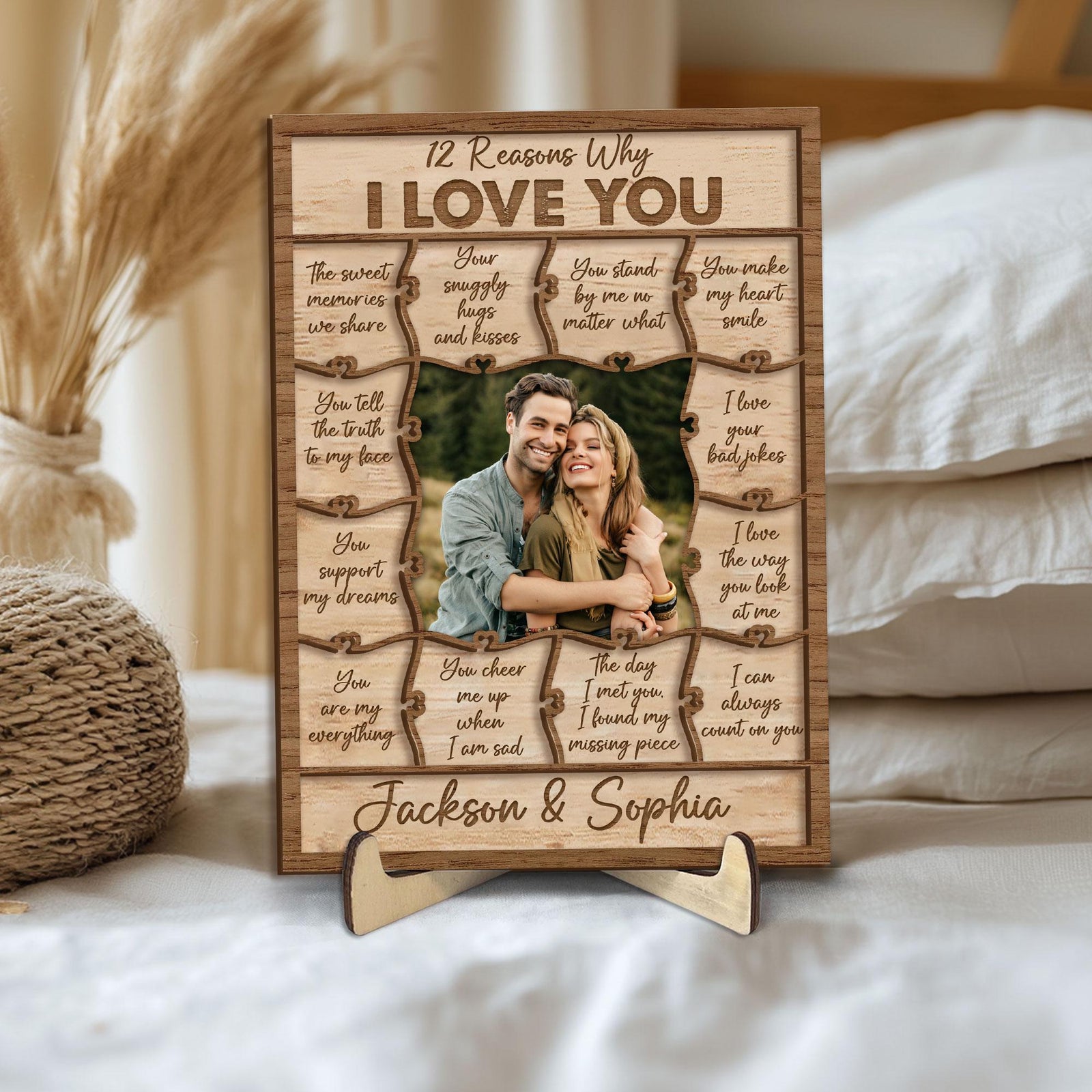 Personalized 12 Reasons Why I Love You Wooden Plaque, Custom Photo Wooden Sign, Valentine's Day Gift, Wedding, Engagement Gift for Her, Him