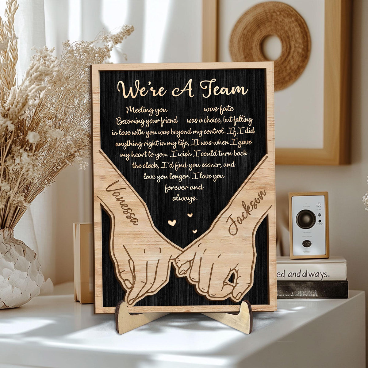 Personalized Couple Wooden Plaque, Custom We're a Team Wooden Sign, Holding Hands Wood Sign, Valentine Day Gift for Him, Her, Husband, Wife