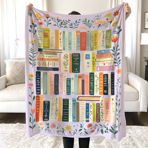 Vintage Library Blanket, Boho Wildflowers Bookish Quilt, Cottagecore Flower Book Gift, Retro Book Lover Gift For Reader Librarian Teacher