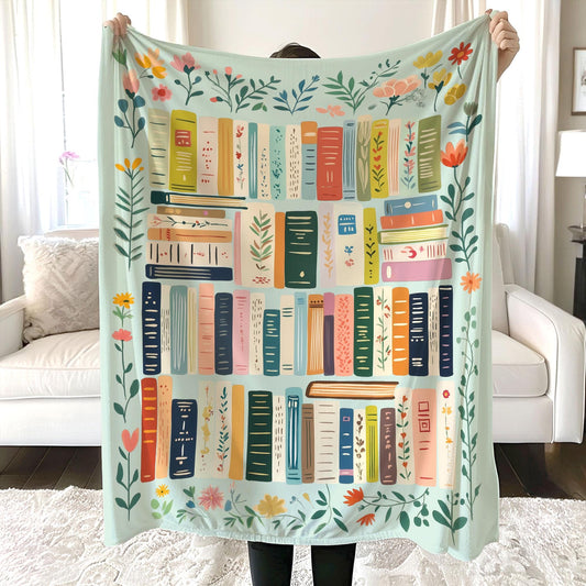 Vintage Library Blanket, Boho Wildflowers Bookish Quilt, Cottagecore Flower Book Gift, Retro Book Lover Gift For Reader Librarian Teacher