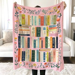 Vintage Library Blanket, Boho Wildflowers Bookish Quilt, Cottagecore Flower Book Gift, Retro Book Lover Gift For Reader Librarian Teacher