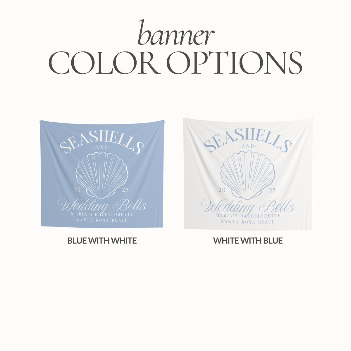 Seashells and Wedding Bells Bachelorette Party Banner, Personalized Girls Weekend Trip Photo Backdrop Custom Tapestry For Coastal Bach Decor