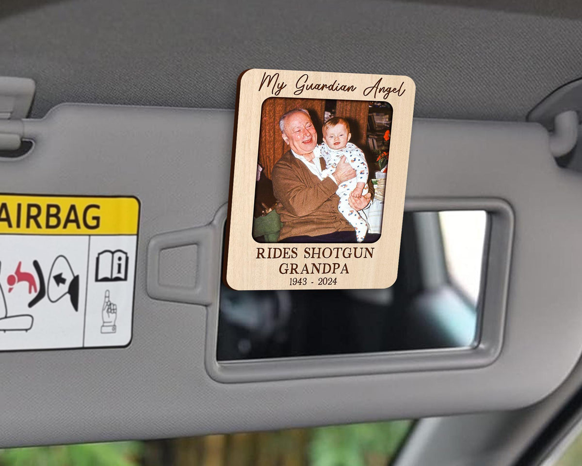 Father's Day Gift Memorial Visor Clip, Custom Photo Visor Clip, My Guardian Angel Rides Shotgun Visor Clip, Grandpa Memorial Gift