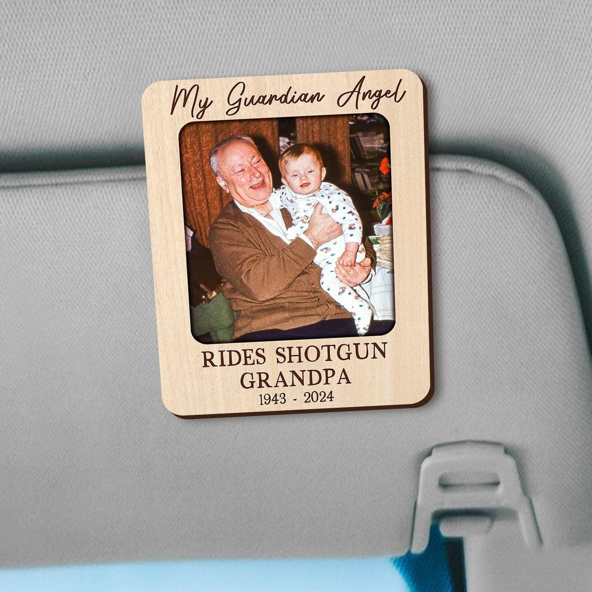Father's Day Gift Memorial Visor Clip, Custom Photo Visor Clip, My Guardian Angel Rides Shotgun Visor Clip, Grandpa Memorial Gift