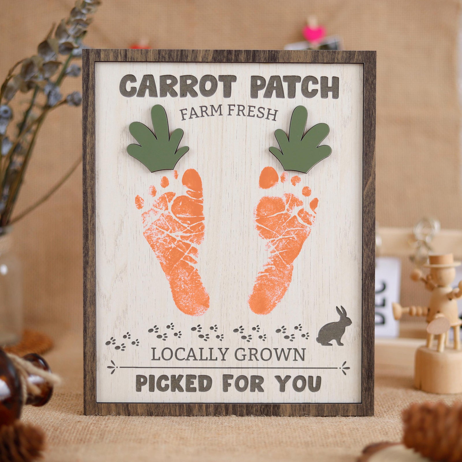 Personalized Carrot Farm Sign Footprint Keepsake, Carrot Patch Easter, 2025 Kids Baby Toddler Footprint Feet Art Craft Activity Keepsake