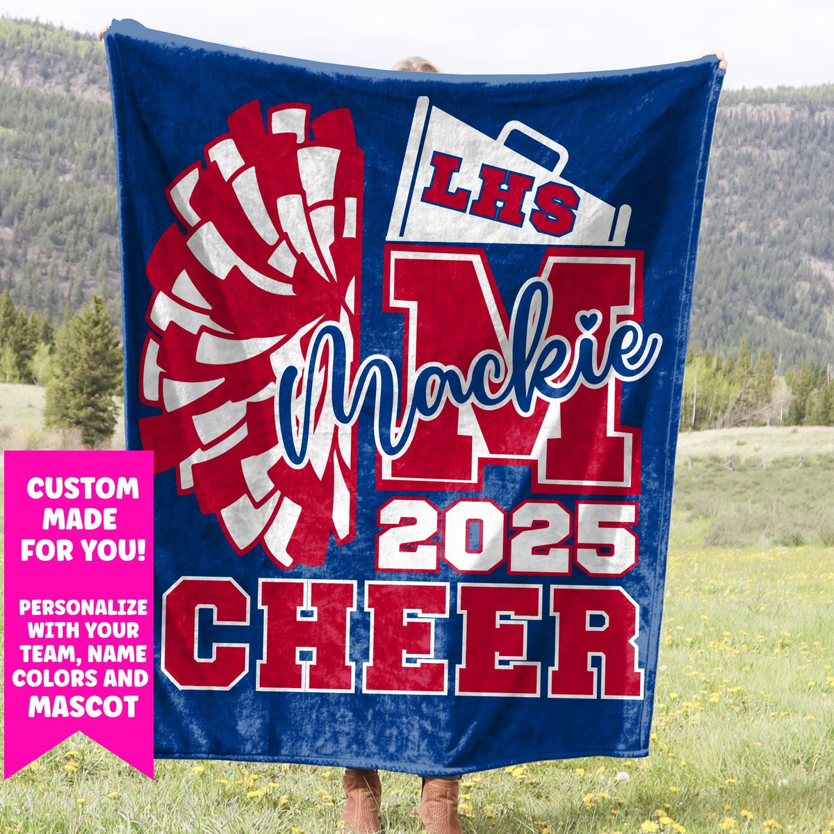 Custom Cheerleader Blanket, Personalized Cheerleading Gift For Competitive Cheer, Senior Gift, Personalized Cheerleader Name on Team Blanket