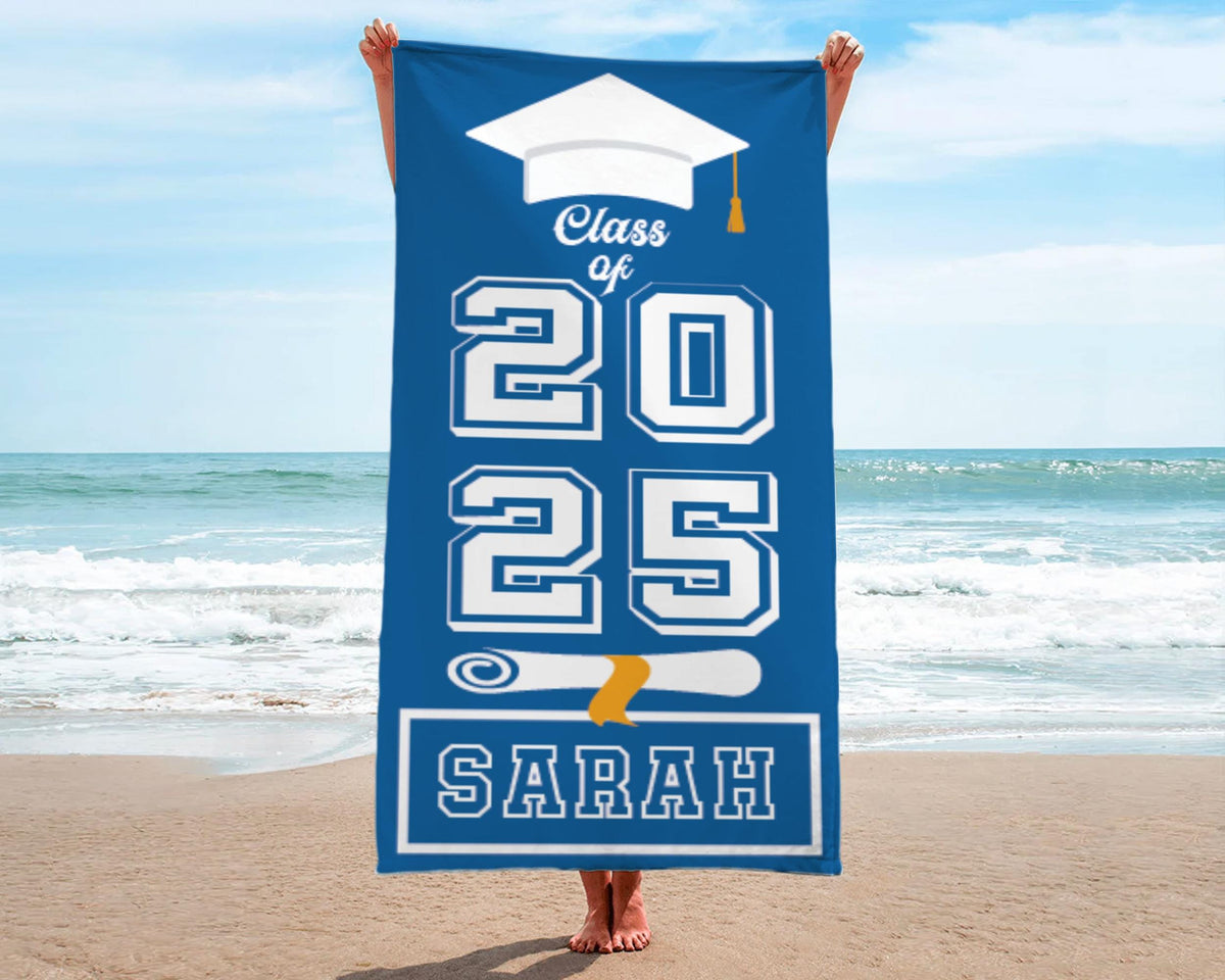 Class Of 2025 Beach Towel Gifts, Grad Custom Beach Towel, Pool Party Towel, Personalized GraduationGifts, Graduation Trip, Senior Vacation