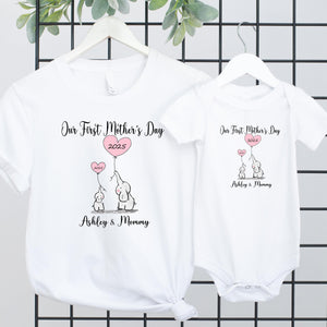 Personalized Our First Mothers Day Matching Shirt, Mommy And Me Baby Suit, Custom First Mothers Day T Shirt, Elephant Mommy And Me Onsie