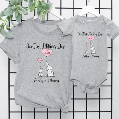 Personalized Our First Mothers Day Matching Shirt, Mommy And Me Baby Suit, Custom First Mothers Day T Shirt, Elephant Mommy And Me Onsie