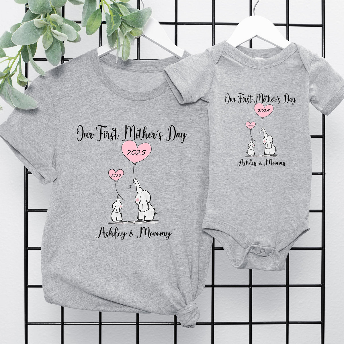 Personalized Our First Mothers Day Matching Shirt, Mommy And Me Baby Suit, Custom First Mothers Day T Shirt, Elephant Mommy And Me Onsie