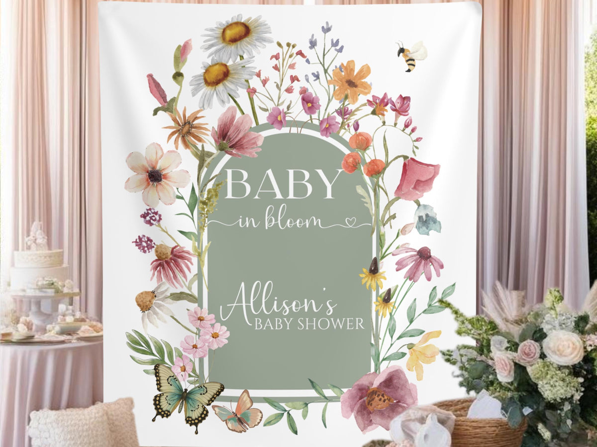 Arch Baby in Bloom Baby Shower Backdrop, Floral Baby Shower Photo Backdrop, Wildflower Shower Banner, Baby in Bloom Decor, Baby in Bloom