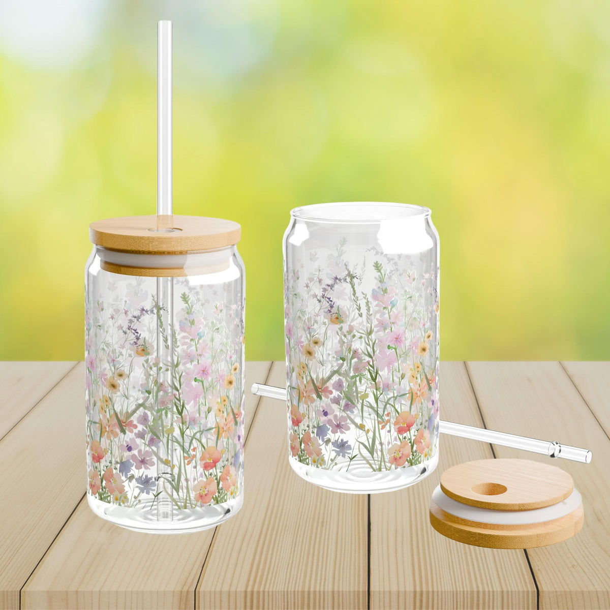 Wildflower Iced Coffee Glass Tumbler Cottagecore Floral Glass Can With Lid And Straw Flower Coffee Cup For Women Gift For Coffee Lover 16oz