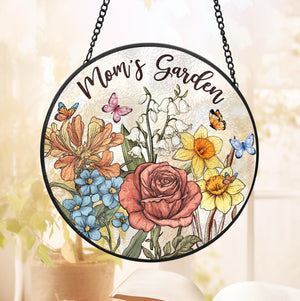 Custom Family Birth Flowers Glass Suncatcher, Custom Mom's Garden Gift, Flower Glass Art, Birth Flower Gift, Mother's Day Gift, Home Decor