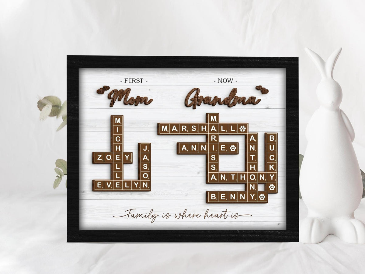 First Mom Now Grandma Scrabble Puzzle Personalized, Grandma Crossword Frame, Scrabble Tiles, Grandkids Name Keepsake, Mother's Day Gift